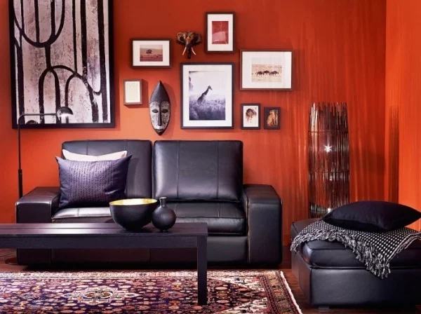 wand zwischen rot und orange farben wohnzimmer