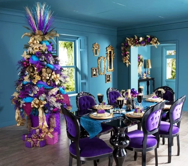 weihnachtliche Tischdeko lila luxus