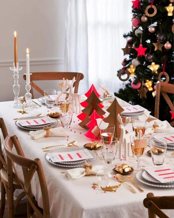 weihnachtliche Tischdeko rosa gold