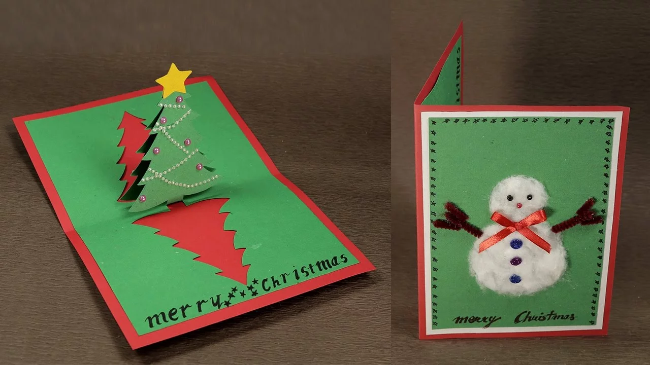 weihnachtskarten basteln 3 d grün rot