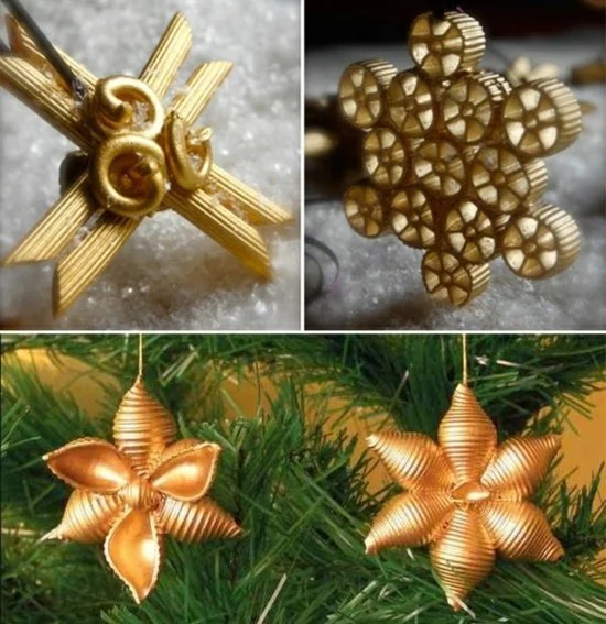 weihnachtssterne basteln mit nudeln gold