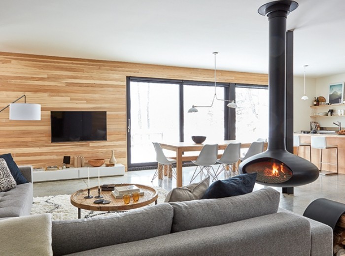 Kaminöfen modernes Wohnzimmer im skandinavischen Stil