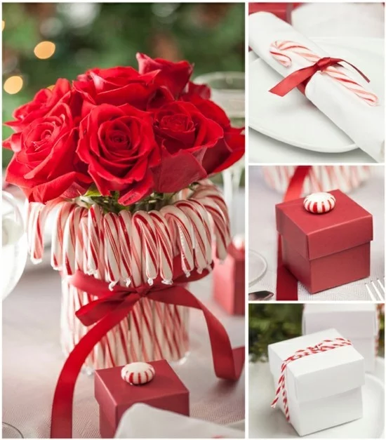rosen geschenkidee weihnachten zuckerstangen deko