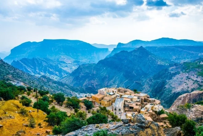 Reiseziele 2019 Landschaftsview auf ein Dorf in Oman