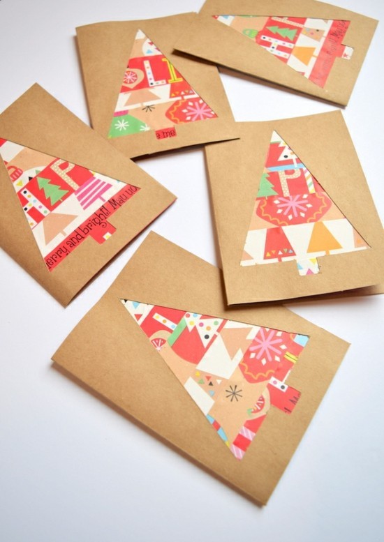 geschenkpapier tannenbäume weihnachtskarten basteln mit kindern