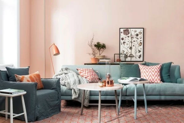 living coral pantone 2019 wohnzimmer wandfarben ideen
