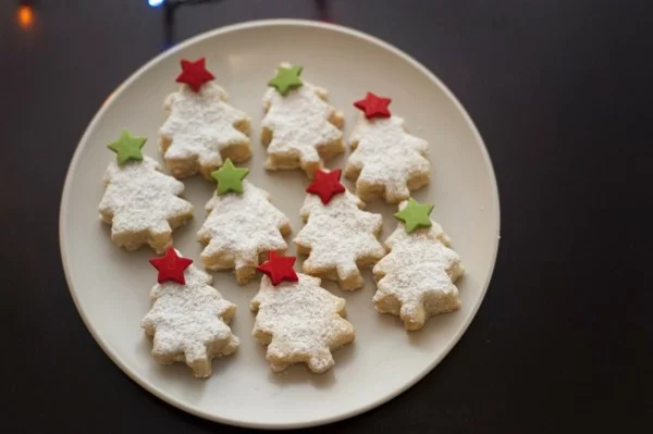 Plate of Christmas tree cookies
