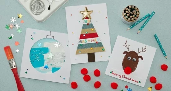 weihnachtskarten basteln mit kindern einfache ideen