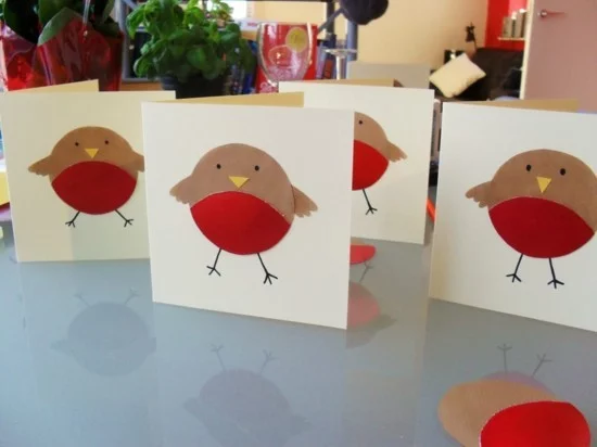 weihnachtskarten basteln mit kindern kleine vögelchen