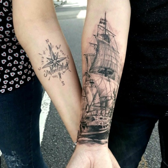 wanderlust tattoo ideen partnertätowierungen
