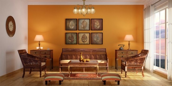 orange wandfarbe einrichtungsideen indian style