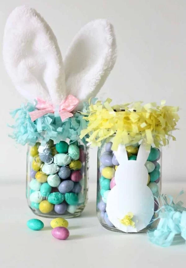 Glas mit Hasen und Eiern Ostern Geschenke
