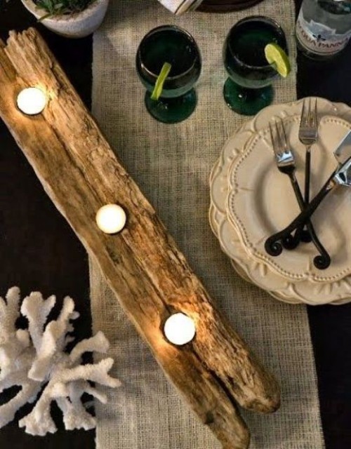 Treibholz im Interieur Kerzenhalter Highlight auf dem Tisch