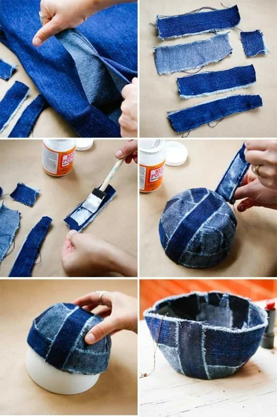 Anleitung für DIY Schale aus alten Jeans Hosen