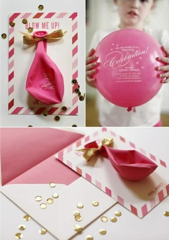 kreative Einladungskarten erstellen mit rosa Ballon schöne Einladung zum Kindergeburtstag 