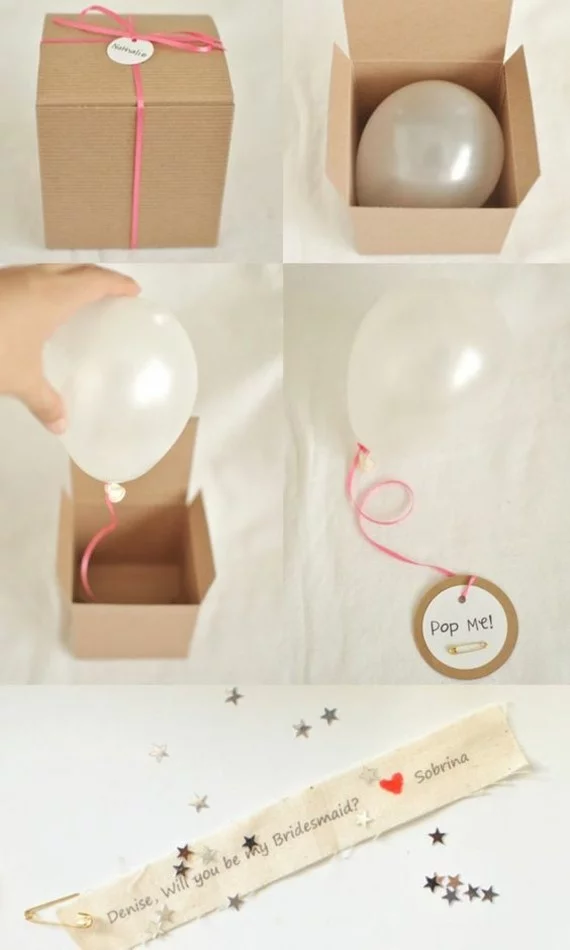 kreative Einladungskarten selbst gestalten Einladung für Brautjungfer mit weißen Ballons