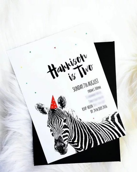 lustige Einladungskarten selbst gestalten Zebra zum 2. Kindergeburtstag 