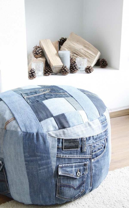 pouf selber nähen jeans upcycling ideen
