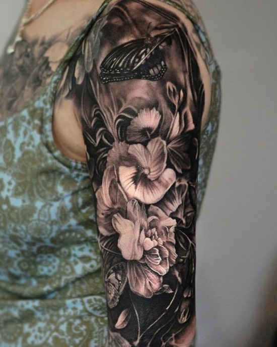 Weiß frau schwarz arm tattoo Tattoo Blumen: