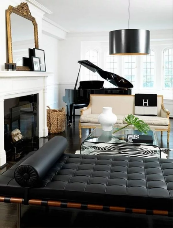 Maskulin und elegant modernes Wohnzimmer weiß schwarz grau dominieren
