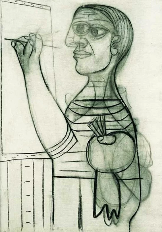 Pablo Picasso sein Selbstbildnis aus dem Jahr 1938 im Stil Surrealismus 