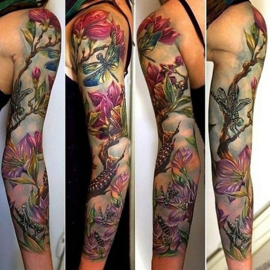 florale sleeve tattoo ideen für frauen