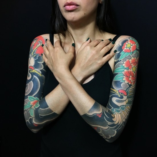japanische sleeve tattoo ideen für frauen