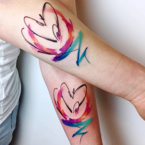 170 kreative Geschwister Tattoo Ideen und Inspirationen abstrakte herzen wasserfarben