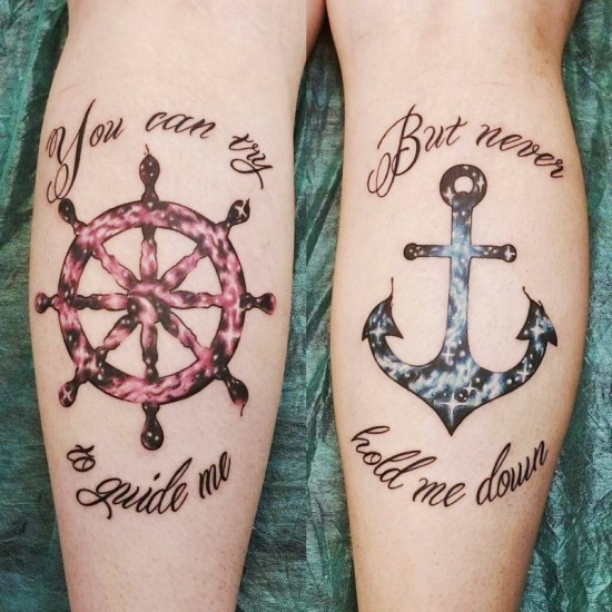 170 kreative Geschwister Tattoo Ideen und Inspirationen anker und ruder schiff bunt