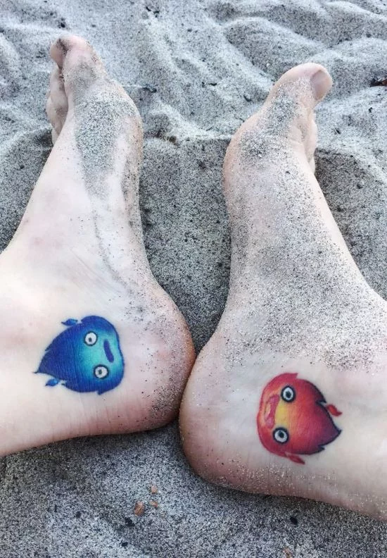 170 kreative Geschwister Tattoo Ideen und Inspirationen blaues und rotes feuer ghibli