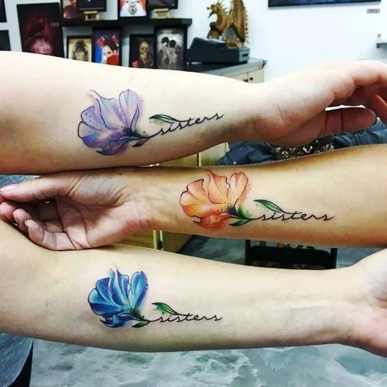 170 kreative Geschwister Tattoo Ideen und Inspirationen blumen drei bunt schwester