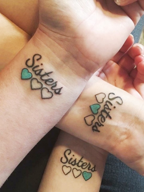170 kreative Geschwister Tattoo Ideen und Inspirationen drei schwester herzen eingefärbt