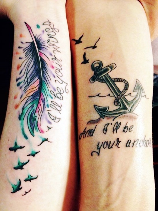 170 kreative Geschwister Tattoo Ideen und Inspirationen feder vögel und anker bruder schwester