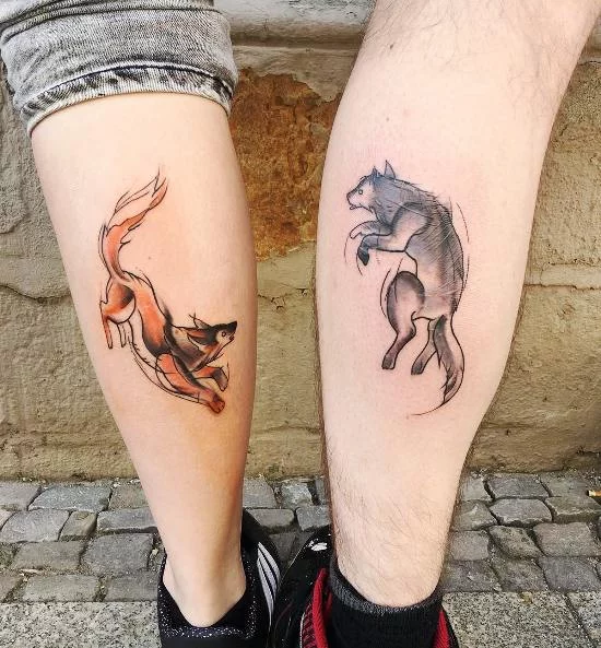 170 kreative Geschwister Tattoo Ideen und Inspirationen fuchs und wolf sketch farbe