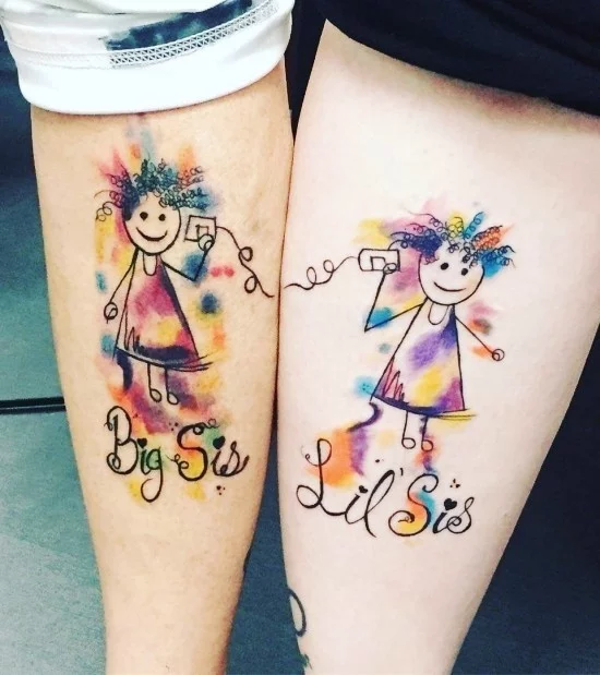 170 kreative Geschwister Tattoo Ideen und Inspirationen kleine große schwester wasserfarben