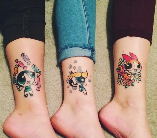 170 kreative Geschwister Tattoo Ideen und Inspirationen powerpuff girls grün gelb rot