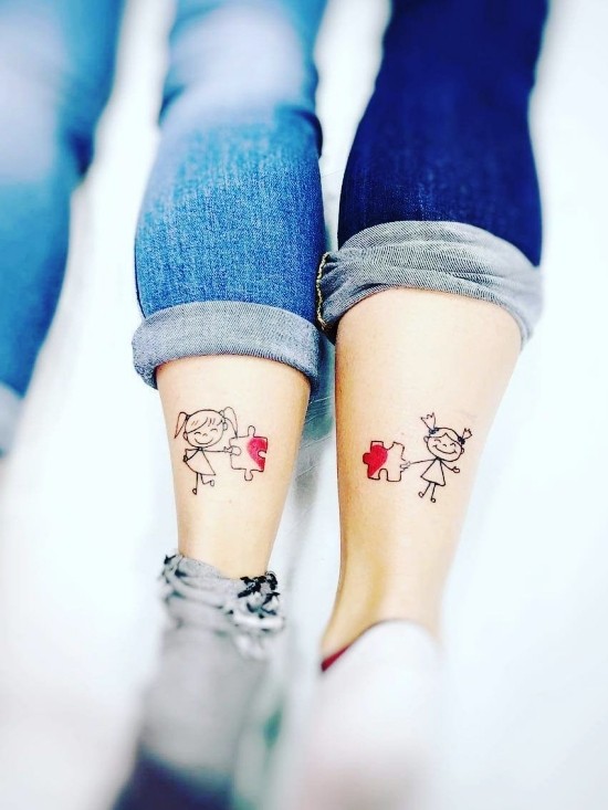 170 kreative Geschwister Tattoo Ideen und Inspirationen puzzle stücke cartoon schwester