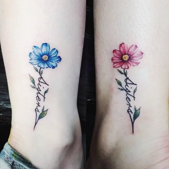 170 kreative Geschwister Tattoo Ideen und Inspirationen schwester blumen blau rosa