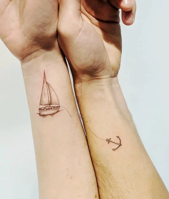 170 kreative Geschwister Tattoo Ideen und Inspirationen segelschiff und anker schwester bruder