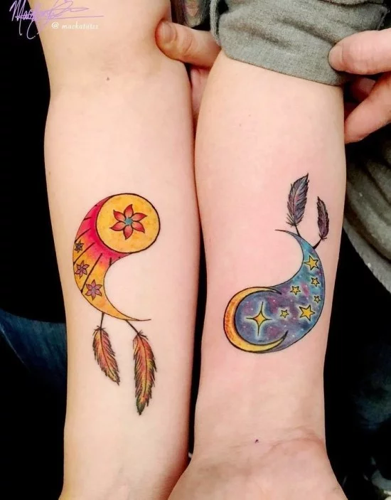 170 kreative Geschwister Tattoo Ideen und Inspirationen traumfänger yin und yang somme mond