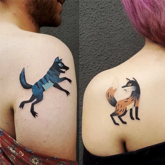 170 kreative Geschwister Tattoo Ideen und Inspirationen wolf und fuchs abstrakt