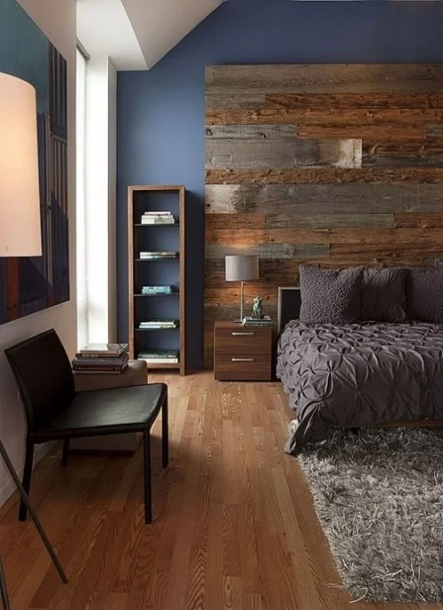 Akzentwand moderne Wandgestaltung Schlafzimmer Holz