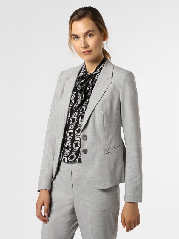 Elegante und ausgefallene Blazer für Damen – Darauf kommt es an! business anzug in grau mit schwarzem hemd