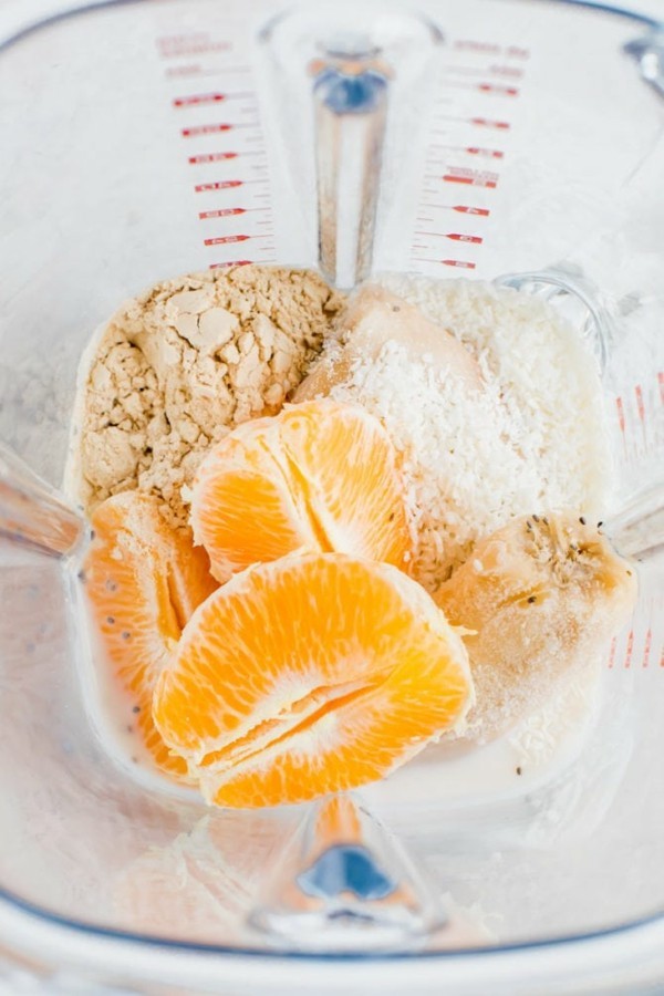 Erbsenprotein Ernährungstipps Erbsenprotein Pulver Smoothie Obst Orange