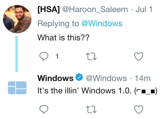 Nach fast 34 Jahren führt Microsoft Windows 1.0 angeblich wieder ein tweet frage und antwort von windows lustig
