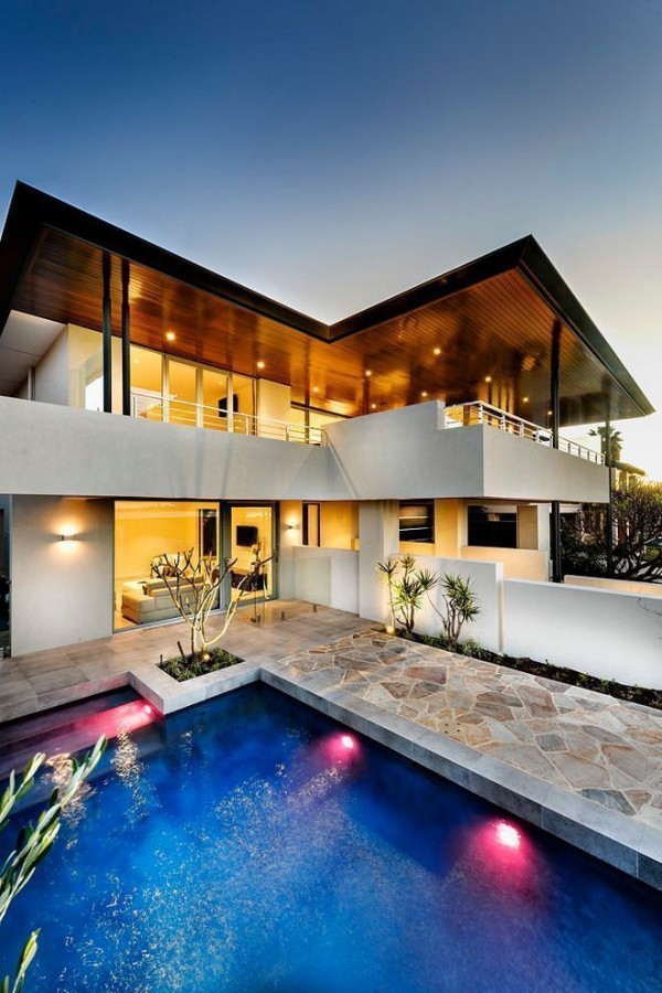 moderne Häuser - Eckhaus mit Schwimmbad