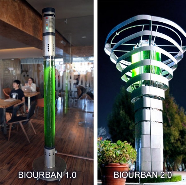 Künstlicher Baum BioUrban kann die Luft in Städten säubern erste und zweite version innen und außen