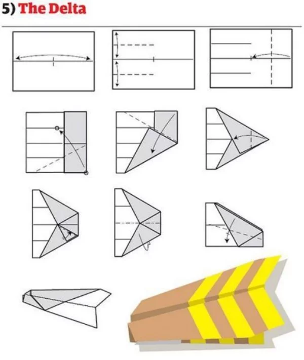 Papierflieger gelb und braun Papierflugzeug