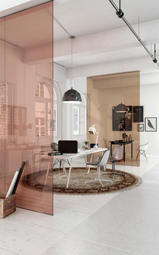 Raumteiler elegantes Design Glaswände Home Office ungestört arbeiten