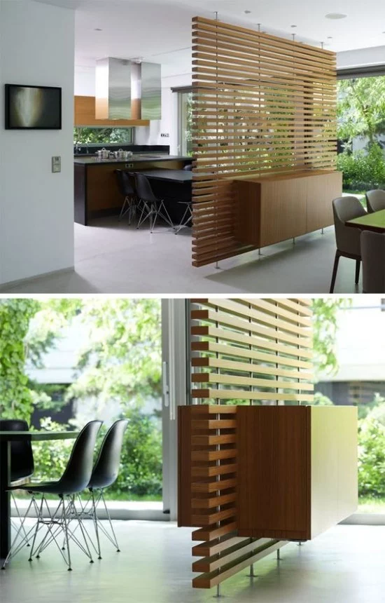 Raumteiler elegantes Design aus Holz sehr praktische Option mit Stauraum